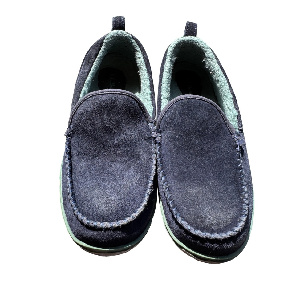 LL Bean Womens 9‎ Wicked Good Camp Mocs Navy Blue Suede Fleece Slippers